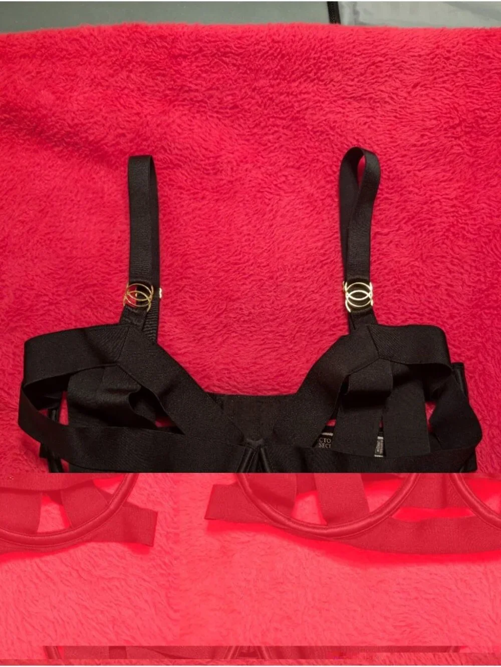 Victorias Secret Womens 34DDD Black Strappy Bandage Unlined Balconette Bra Cagey